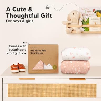 Pack and Play Sheets Fitted - 2-Pack Mini Crib Sheets for Pack N Play Mattress 38x26, Soft & Cozy, Neutral Toddler Playard Bedding, Snug Fitted Mini Baby Crib Mattress Cover Boy, Girl (Butterflies) - Image 9