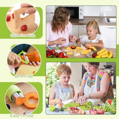 Suhctuptx 28PCS Toddler Knife Set - Kids Knifes for Real Cooking, Wooden Kids Kitchen Knife Set with Gloves Cutting Board Crinkle Cutters Kid Safe Knives, Toddlers Kitchen Tools - Image 5