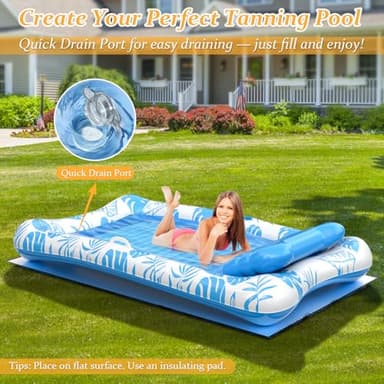 Rrtizan Inflatable Tanning Pool Rafts for Adults, 83.5" x 52.4" Adult Pool Floats with Pillow, Cup Holder & Handles, 4-in-1 Suntan Tub Raft Floatie for Pool, Backyard, Kids' Ball Pit - Image 2