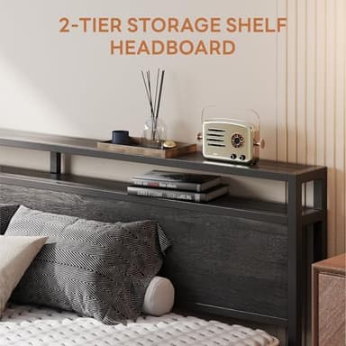 LIKIMIO California King Bed Frame with Headboard, Dark Wood Camas California King with Strong Supports, Sturdy, Noise-Free, No Box Spring Needed, Charcoal Grey - Image 3