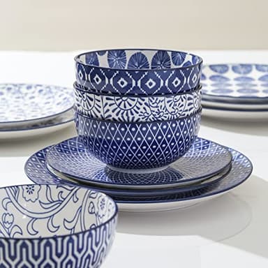 Selamica Ceramic Dinnerware Sets for 6, 24 Piece Plates and Bowls Sets, Highly Chip and Crack Resistant Dishes Set-Dishwasher & Microwave & Oven Safe, Vintage Blue - Image 2