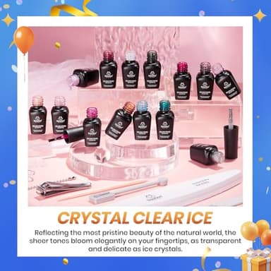 Beetles Jelly Gel Nail Polish Set, 53PCS 36 Colors Jelly Pink Milky White Red Black Blue Green Silver Cat Eye Base Glitter Glossy Matte Top Coat Crystal Ice Collection French Nails Gift for Women - Image 7