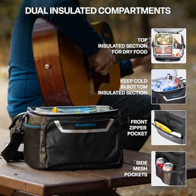 EVERFUN Small Cooler Lunch Box Mini Leak-Proof Soft Double Deck 24 Can Personal Insulated Collapsible Portable Waterproof Lunch Bag Ice Chest for Men Women Work Travel Car Picnic Beach, Black - Image 3