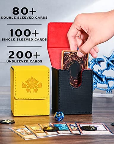 UAONO Card Deck Box for Yugioh MTG, 100+ Deck Case with 2 Dividers, PU Leather Storage Box, Compatible with Collectible Trading Cards (Black & Red, Sky Dragon) - Image 2