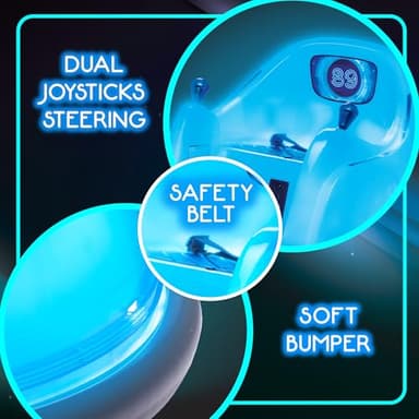 Flybar 6V Blue Glow Bumper Car for Kids – LED Ride-On Toy with 360° Spin, Rechargeable Battery, and Soft Rubber Bumpers – Safe Indoor Fun for Toddlers Ages 1.5+, Up to 66 lbs - Image 5