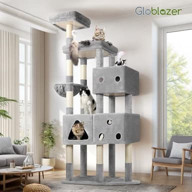 Globlazer Extra Large Cat Tower, 81-inch Tall Cat Tree for Big Cats 20 lbs, XXL Heavy Duty Cat Scratching Tower for Indoor Adult Cats with 3 Cat Condos, 8 Scratching Posts, F81, Light Grey - Image 8