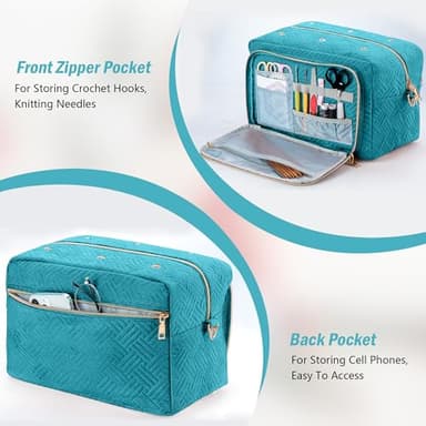 EXLIFBAG Crochet Bag, Yarn Storage Organizer with Adjustable Shoulder Straps, Yarn Bag for Crochet Accessories, Knitting Needles & Crochet Hooks - Image 5