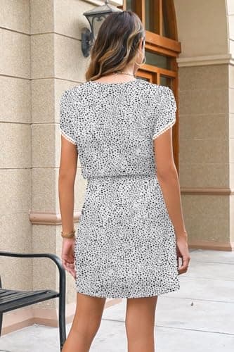 ETCYY NEW Womens Summer Dresses Tie Front Chic Mini Dress Petal Short Sleeve with Pockets - Image 4