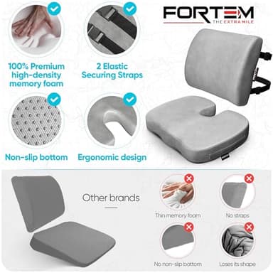 FORTEM Office Chair Cushion and Back Support for Office Chair, Lumbar Support Pillow, Memory Foam, Non Slip Sitting and Back Rest for Gaming, Car Seat Cushion, Chair Pad - Image 7