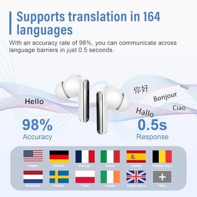 Ai Translation Earbuds Real Time, 3-in-1 Buletooth 5.3 Translator Earbuds with 5 Translation Modes/164 Languages/No Subscription Required, 48H Headphones Translator for Travel/Business/Leaning, White - Image 3