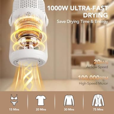 High-Speed Portable Clothes Dryer, Portable Dryer for Apartment, Travel, RV - Premium Mini 1000w Dryer Machine for Light Clothes, Underwear with Dry Bag, Hook, Perfect for Travelers, Housewarming - Image 4
