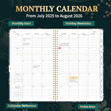 2025-2026 Planner Weekly and Monthly, Jul 2025 - Jun 2026, 6.5" x 8.8" Academic Planner with Tabs, Hardcover Agenda Planners with Spiral Binding, Green - Image 3