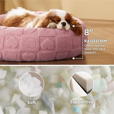 Bedsure Dog Bed for Medium Dogs - Donut Pet Bed for Puppy Kitten with Anti Slip Bottom, Round Sherpa Dog Beds with Washable Removable Cover, Pink, 30x30x8 inches - Image 2