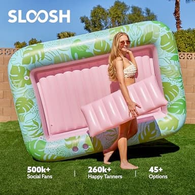 SLOOSH Inflatable Tanning Pool Lounger Float, 85" x 57" Extra Large Pool Floats Adult with Pillow, 4 in 1 Suntan Tub Raft Floatie,Sunbathing Bed Lounge for Water Blow Up Ball Pit, XL-Cyan Pink - Image 6