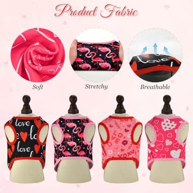 LyssKMK 4 Pack Valentine‘s Day Dog Shirts Heart Love Letter Tank Tops for Small Medium Dogs Flamingo Pattern Sleeveless Vests for Cats Kitten Puppies M - Image 3