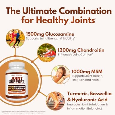 Arazo Nutrition Glucosamine Chondroitin Turmeric Msm Boswellia - Joint Support Supplement for Relief 180 Tablets for Bones, Back, Knees, Hands (180 Tablets) - Image 3