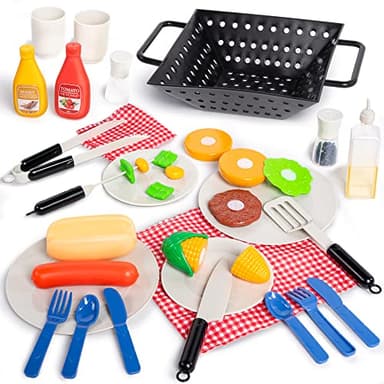JOYIN 34 PCS Kitchen Toy Set, BBQ Play Grill, Cooking Toy Set, Little Chef Play, Kids Grill Playset Interactive BBQ for Kids with Light & Sound, Birthday Gift for Boys Girls - Image 5