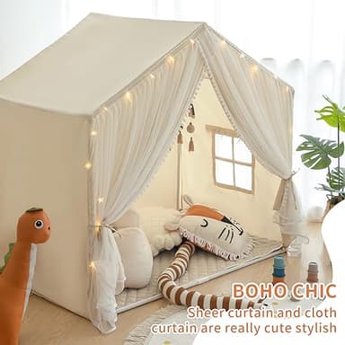 Kids Play Tent with Padded Mat, Kids Tents Large Princess Castle Pompoms Play House Indoor Playhouse Tent for Girl Bed Tents - Image 3