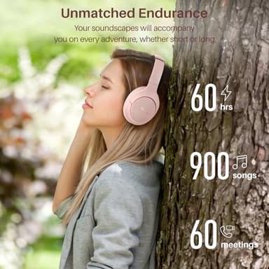 TOZO HT2 Hybrid Active Noise Cancelling Headphones, Wireless Over Ear Bluetooth Headset, 60H Playtime, Hi-Res Audio Custom EQ via App Deep Bass Comfort Fit Ear Cups, for Home Office Travel Pink - Image 8