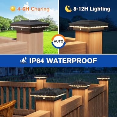 APONUO 4x4 Solar Post Cap Lights 16 Pack - IP65 Waterproof, 24 LED Warm White Solar Lights for 4x4 Wood/Vinyl Fence, Deck, Patio & Yard (Auto On/Off, 10H Runtime, Easy Install) - Image 5