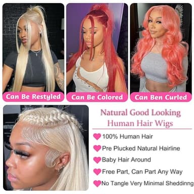 GZX 30 Inch 613 Lace Front Wig Human Hair 13x4 HD Transparent Straight Lace Front Wigs Human Hair 180% Density Glueless Wigs Natural Hairline - Image 4