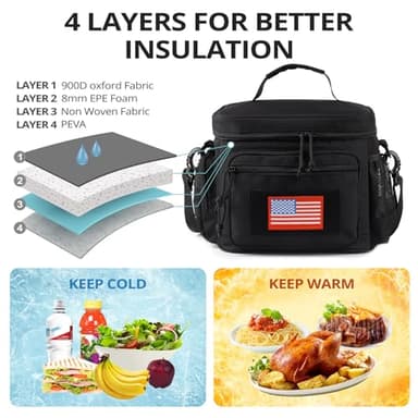 Lunch Box for Men, Tactical Lunch Bag MOLLE Webbing Leakproof Insulated Large Lunch Cooler Women Adult Meal with Adjustable Shoulder Strap Durable Lunch Pail(Black) - Image 4
