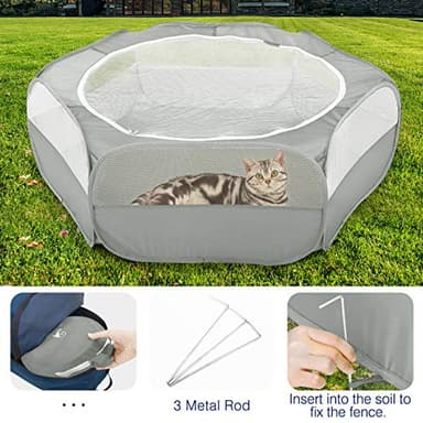Pawaboo Small Animals Playpen, Waterproof Small Pet Cage Tent with Zippered Cover, Portable Outdoor Yard Fence with 3 Metal Rod for Chick/Kitten/Puppy/Guinea Pig/Rabbits/Hamster/Chinchillas,Light Gray - Image 5