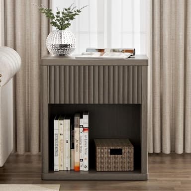 Sunny Heart Night Stand Scandinavian Nightstand with Fluted Drawer Storage End Table Modern Mid Century Wood Bedside Table for Bedroom Sofa Couch Office - Antiqued Brown Oak - Image 3