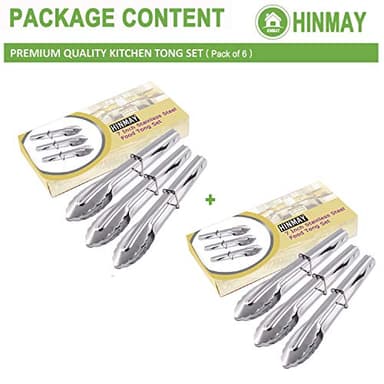 HINMAY Mini Stainless Steel Food Tongs with Silding Rings 7-Inch - Set of 6 - Small Clam Shell Service Tongs for Serving Appetizers, Desserts, Salads, Barbecue and Cooking (Silver) - Image 2