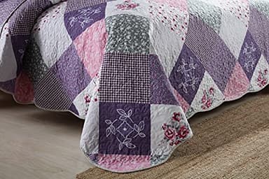 Travan Bedspread Quilt Set 3-Piece Lightweight Coverlet Set with Shams Reversible Quilted Bedding Set for All Season, Purple Floral, Queen Size - Image 5
