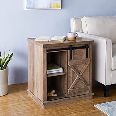 ROCKPOINT Sliding End Table with Slide Barn Door,Storage Sofa Table,Dark Oak - Image 2