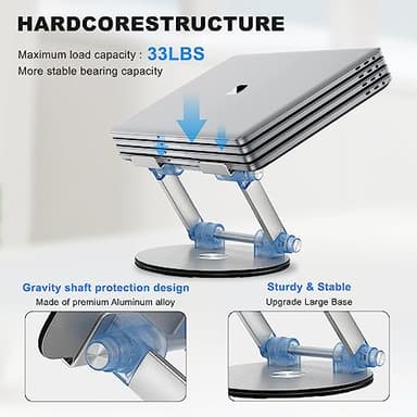 Fccabin Laptop Stand Base Swivel 360°, Well-Built Adjustable Folding Anti-Skid Raise Tilt Align Ergonomic Tablet Strong Laptop Mount Stands Notebook Compatible with iPad All Laptops - Image 6
