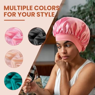 Zixsavk Silk Bonnet for Sleeping Women - Waterproof Shower & Sleep Hair Protector, Adjustable Silk Night Cap for Curly/Natural Hair - Image 6