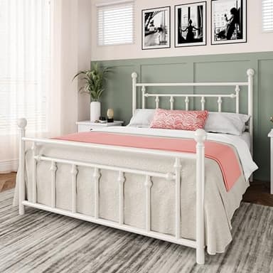 Allewie 14 Inch Queen Size Metal Platform Bed Frame with Victorian Vintage Headboard and Footboard/Mattress Foundation/Under Bed Storage/No Box Spring Needed/Easy Assembly/Noise Free/White - Image 3