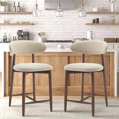 COLAMY Bar Stools Set of 2, Counter Height Bar Stools, Upholstered Counter Stools with Wood Legs for Kitchen Island Dining Room Bar, Beige - Image 1