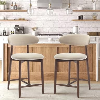 COLAMY Bar Stools Set of 2, Counter Height Bar Stools, Upholstered Counter Stools with Wood Legs for Kitchen Island Dining Room Bar, Beige - Image 1