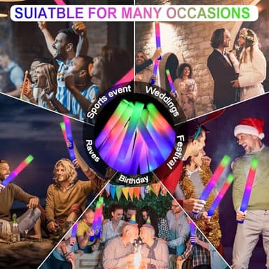 LifBetter Light Up Glow Sticks Bulk, LED Foam Sticks 112 pcs Glow in The Dark with 3 Modes Flashing Led Foam Multicolor Batons Light up Party Favors for Birthdays, Weddings, Concerts, Festivals - Image 5