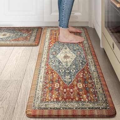 Collive Boho Kitchen Mat 2PCS Cushioned Kitchen Mats for Floor, Anti-Fatigue Mat Waterproof Kitchen Rug Set of 2 Non-Skid Comfort Standing Mat for Kitchen, Office, Sink, Laundry, 17"x30"+17"x47" - Image 1
