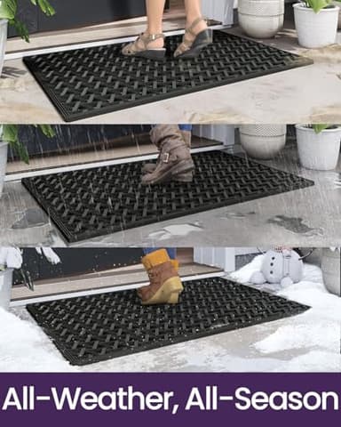 DEXI Front Door Mat Outside Entrance,19x30 Rubber Floor Doormat Heavy Duty Non Slip, Dirt Trapper Waterproof Exterior Entry Mats All Weather for Patio Entryway Drainage, Black - Image 5