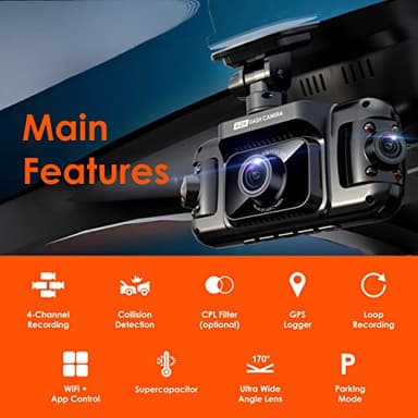 RexingUSA R4-4 Channel Dash Cam W/All Around 1080p Resolution, Wi-Fi, GPS, IR Night Vision, Parking Mode, Collision Detection, Type-C Port - Image 2