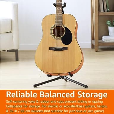 Amazon Basics Height Adjustable Foldable Guitar Stand with Secure Support for Acoustic, Electric, Bass and Banjos, Sturdy, Black - Image 8
