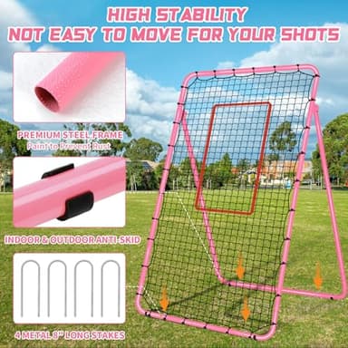 Adjustable Volleyball Rebounder Net 7x4 ft with PU Volleyball and Stakes - Bounce Back Training Equipment for Practicing Volleying, Bumping, Spiking, Easy Set Up & Steady for Multi Sports (Pink) - Image 5