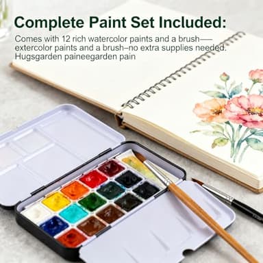 Hugsgarden Water Color Workbook, Hugsgarden Beginner-Friendly Watercolor Workbook, Hugs Garden Watercolor Books, Nature Scenes Paint Set Art Crafts, with 12 Colors Paint Set with Paint Brush (C) - Image 6