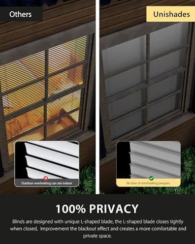 UNISHADES No Drill Blinds for Windows 1" Vinyl L-Shaped Slats Cordless Mini Blinds for Home, for Window Size 47" W × 64" H Grey - Image 5