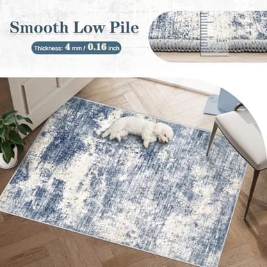 5x7 Area Rugs for Living Room: Washable Modern Abstract Rug Soft Non Slip Rug Indoor Low Pile Carpet for Bedroom Dining Room Home - Blue - Image 7