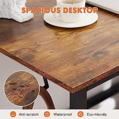 Sweetcrispy Computer Small Office Desk 40 Inch Student Kids Study Writing Work with Headphone Hooks & Storage Bag Modern Simple PC Home Bedroom Table, Rustic Brown - Image 4