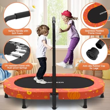 ANCHEER 56" Double Mini Trampoline for Kids, Mini Rebounder with 5-Level Adjustable Handle, Parent-Child Trampoline for Kids, Max Load 220lbs, Fun for Indoor/Outdoor - Image 3