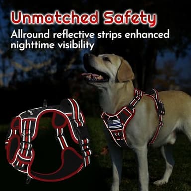 Eagloo Dog Harness for Large Dogs, Easy Wearing with 3 Buckles, Adjustable No Pull Pet Harness with 2 Rings for Walking, No Chock Reflective Soft Padded Vest with Control Handle, Black & Red, L - Image 8