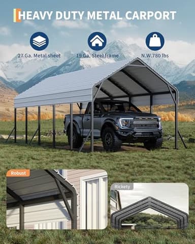 GarveeLife 13'x26'x11' Oversized Metal Carport, Steel Heavy Duty Car Ports for All-Weather, Tall Carport for Full-Size Pickup Trucks, Boats, and Tractors, N.W. 780 Lbs - Image 6