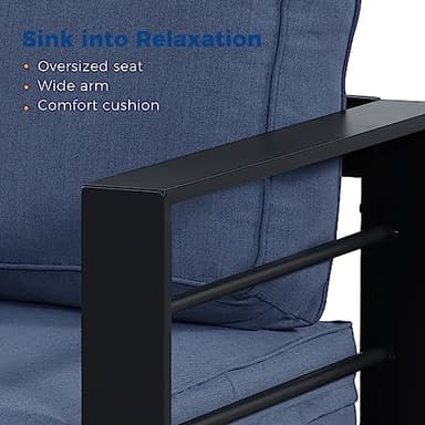 Wisteria Lane Aluminum Outdoor Patio Furniture Set, 7 Seats Modern Patio Conversation Sets, Outdoor Sectional Metal Sofa with 5 Inch Cushion and Coffee Table for Garden, Black Frame and Blue Cushion - Image 6